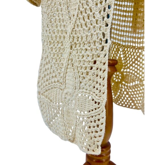 Vintage 90s Crochet Tie Front Cardigan: Boho Long Duster Sweater Coastal Grandma - Picture 4 of 16